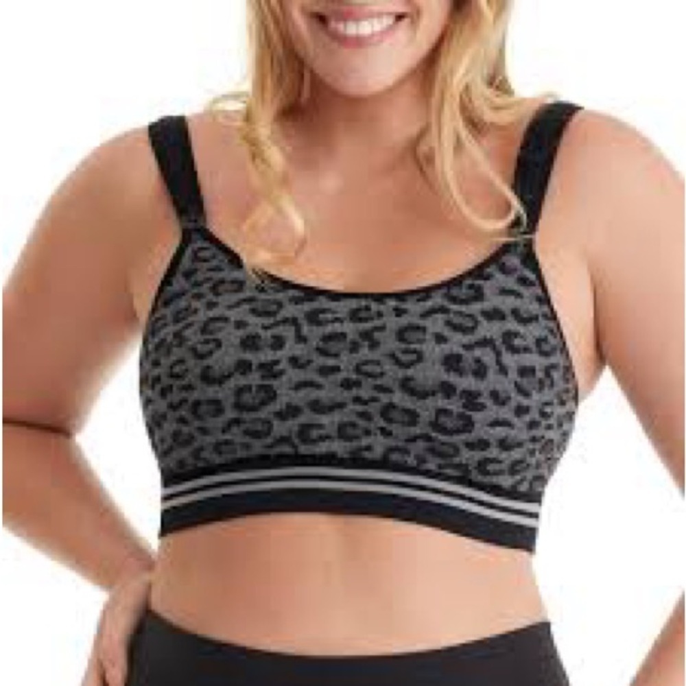 Momcozy black gray leopard 4-in-1 Hands Free Seamless Stretch Pumping Bra, M.